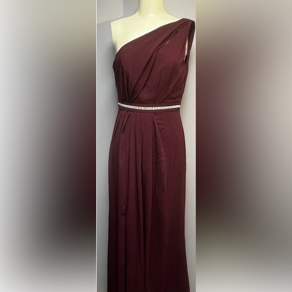 David's Bridal One Shoulder Bridesmaid Prom Dress Wine Maroon Burgundy Size O